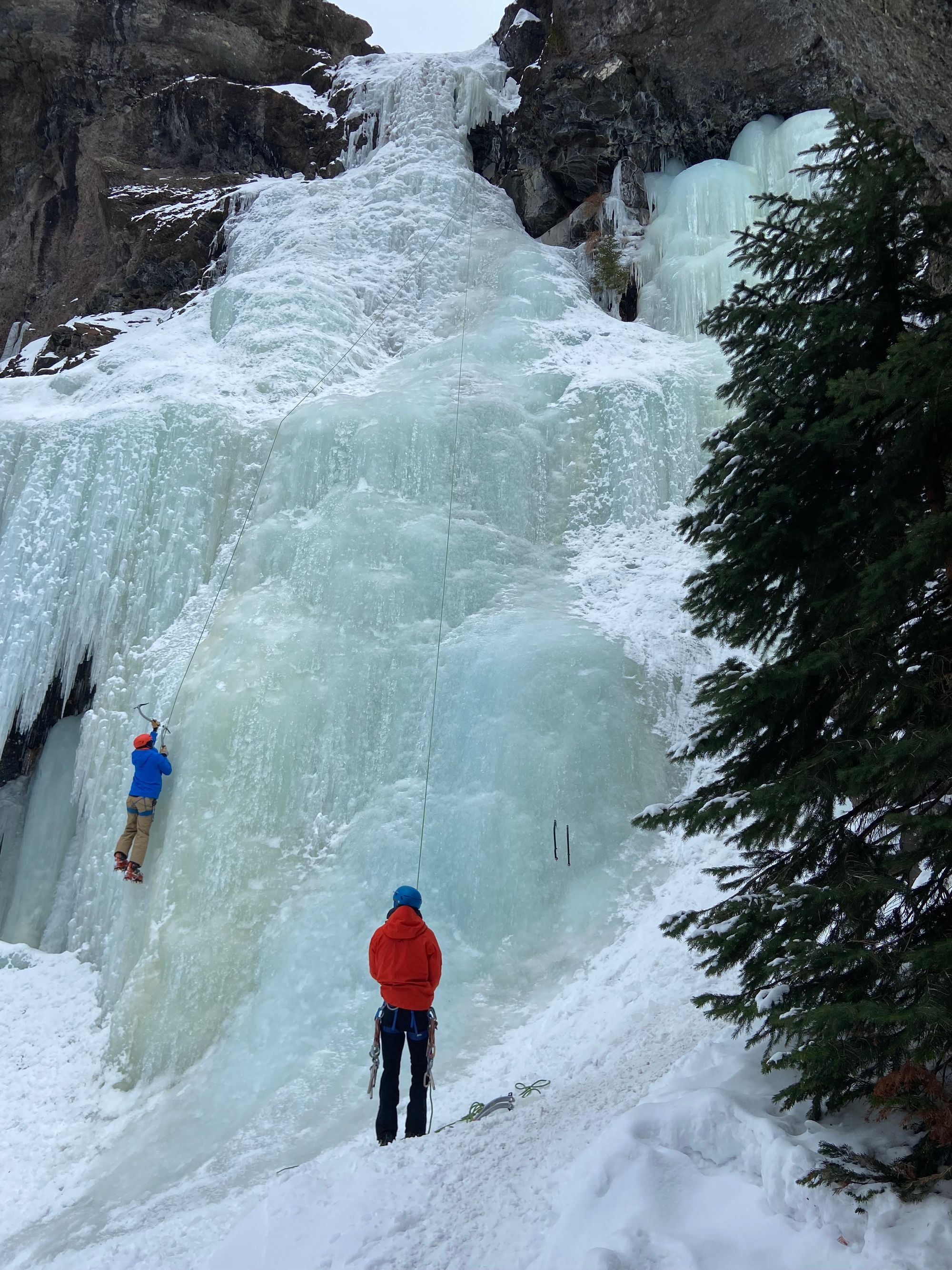 Hyalite Ice: Twin Falls Climb + Pinner Couloir Ski Tour