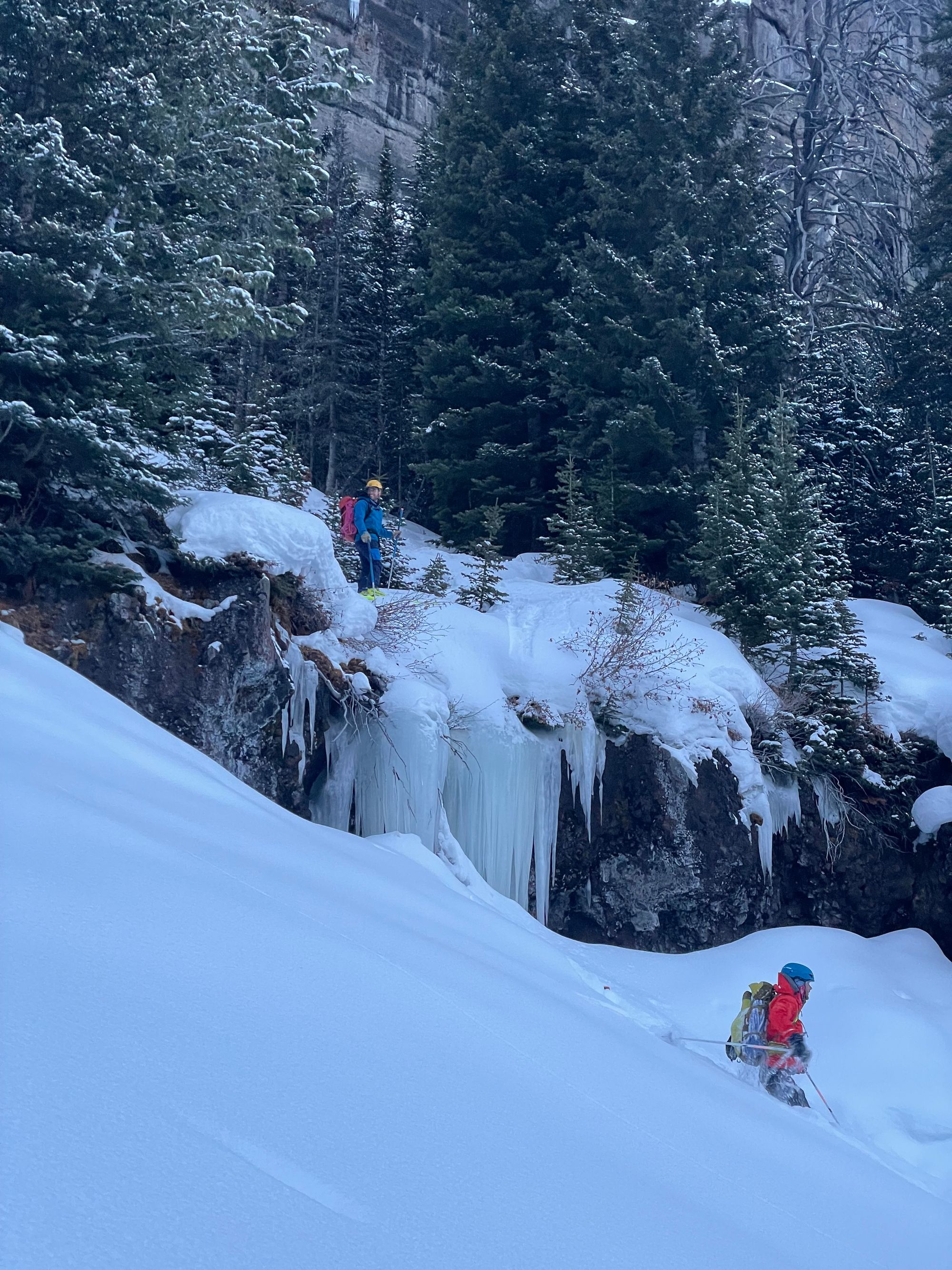 Hyalite Ice: Twin Falls Climb + Pinner Couloir Ski Tour