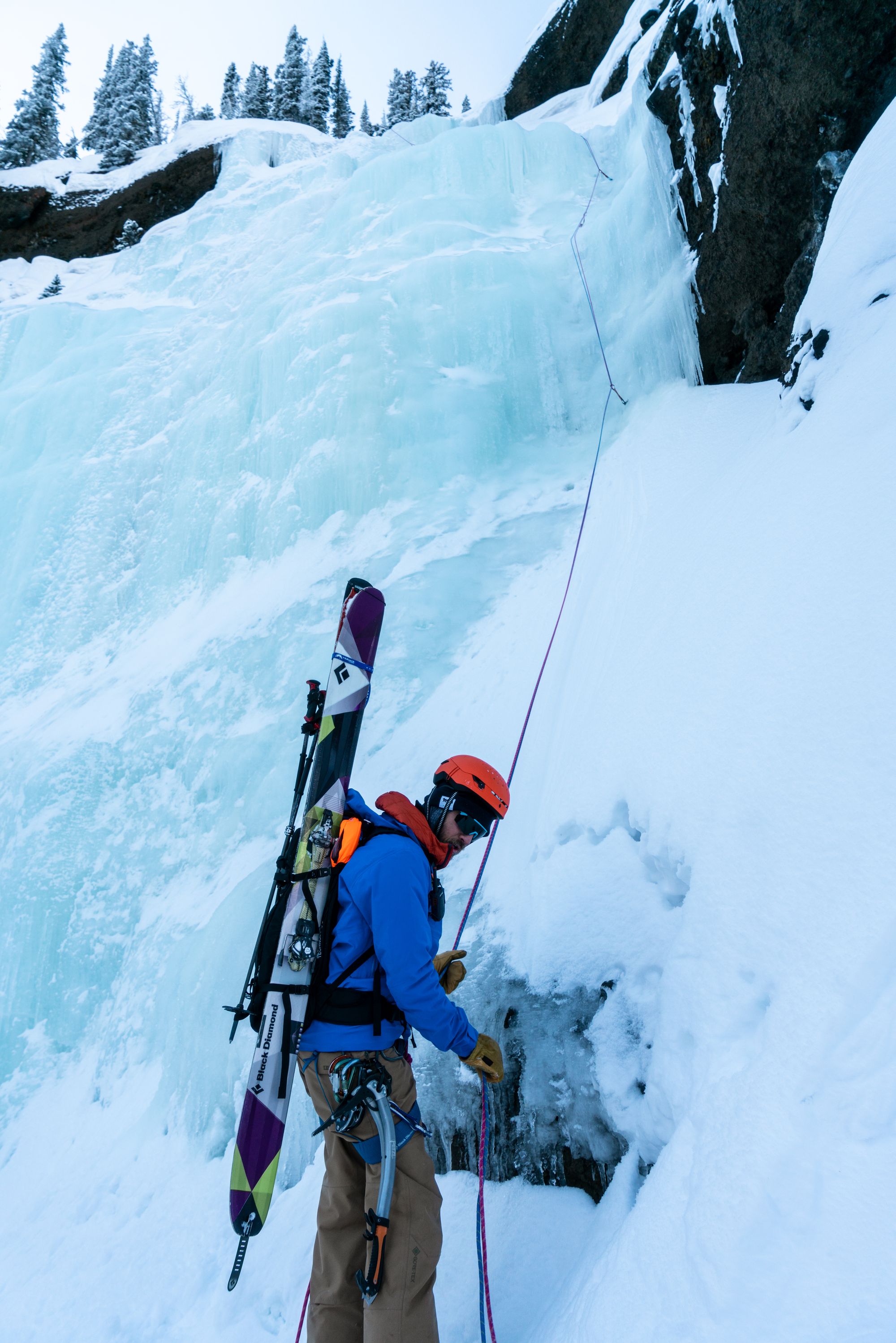 Hyalite Ice: Twin Falls Climb + Pinner Couloir Ski Tour