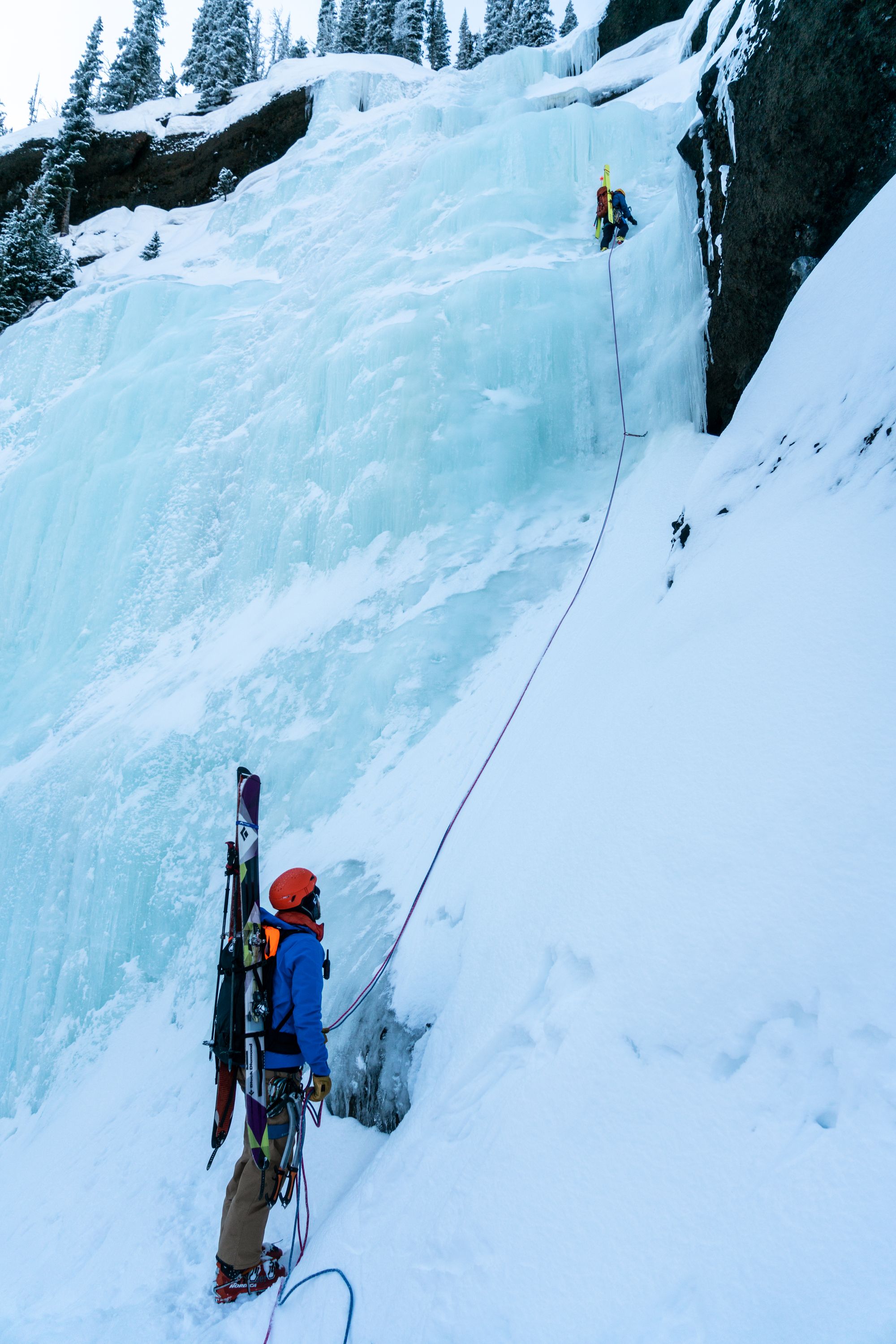 Hyalite Ice: Twin Falls Climb + Pinner Couloir Ski Tour