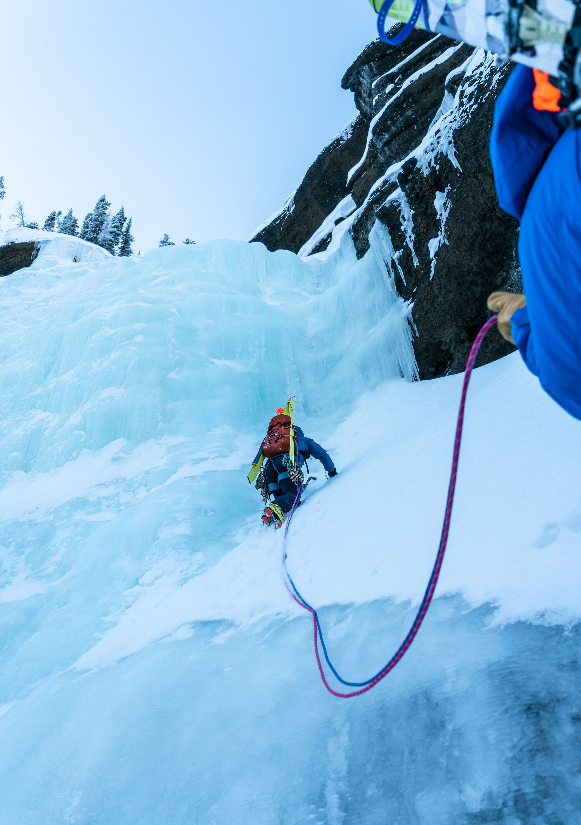 Hyalite Ice: Twin Falls Climb + Pinner Couloir Ski Tour