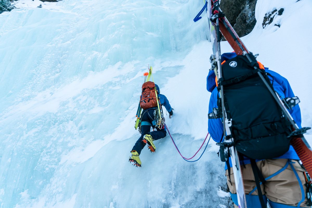 Hyalite Ice: Twin Falls Climb + Pinner Couloir Ski Tour